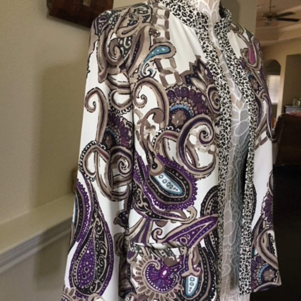 Chico's Paisley Jacket w Animal Print Trim (L/12)